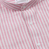 Brisk Pink Linen Stripe Mandarin Shirt - Bullane