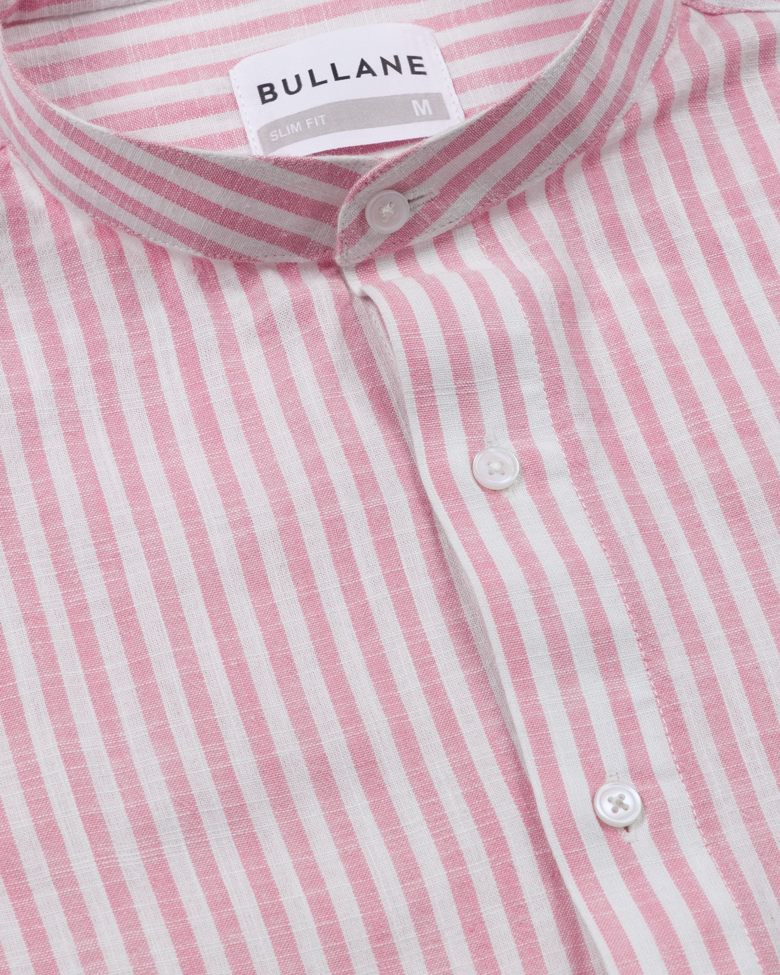 Brisk Pink Linen Stripe Mandarin Shirt - Bullane
