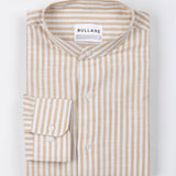 Brisk Brown Linen Stripe Mandarin Shirt - Bullane