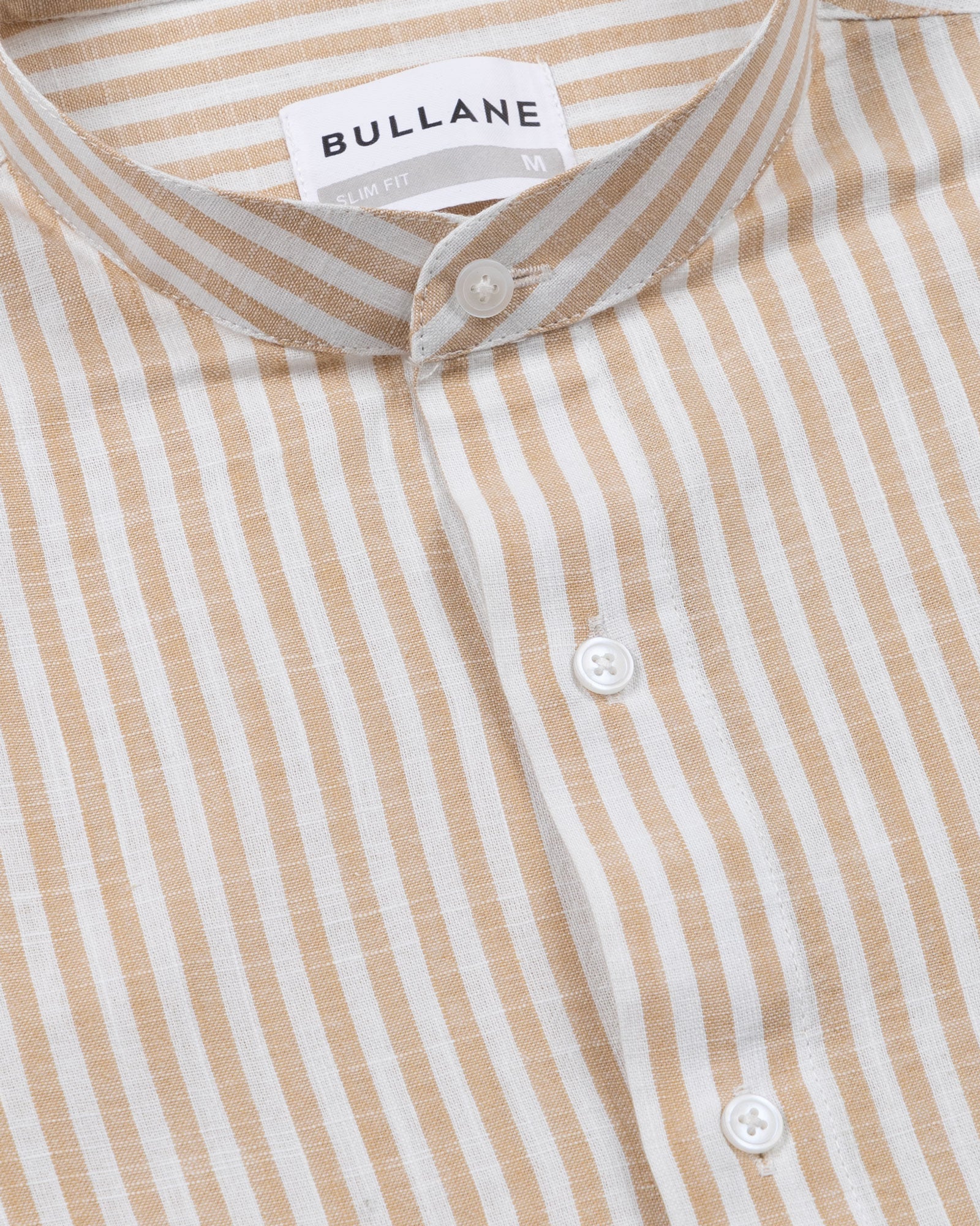 Brisk Brown Linen Stripe Mandarin Shirt - Bullane