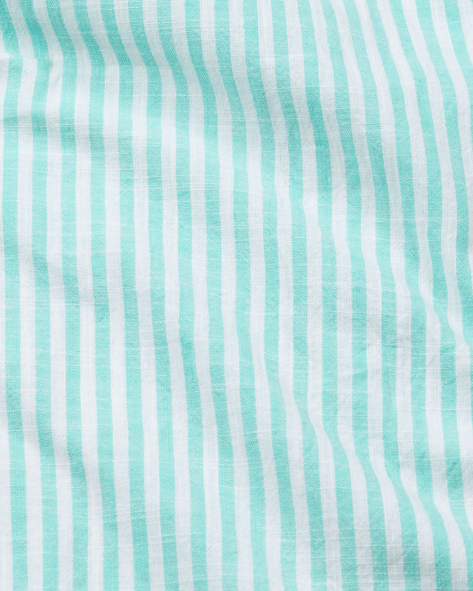 Brisk Green Linen Stripe Mandarin Shirt - Bullane
