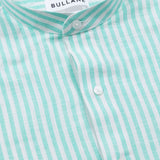 Brisk Green Linen Stripe Mandarin Shirt - Bullane