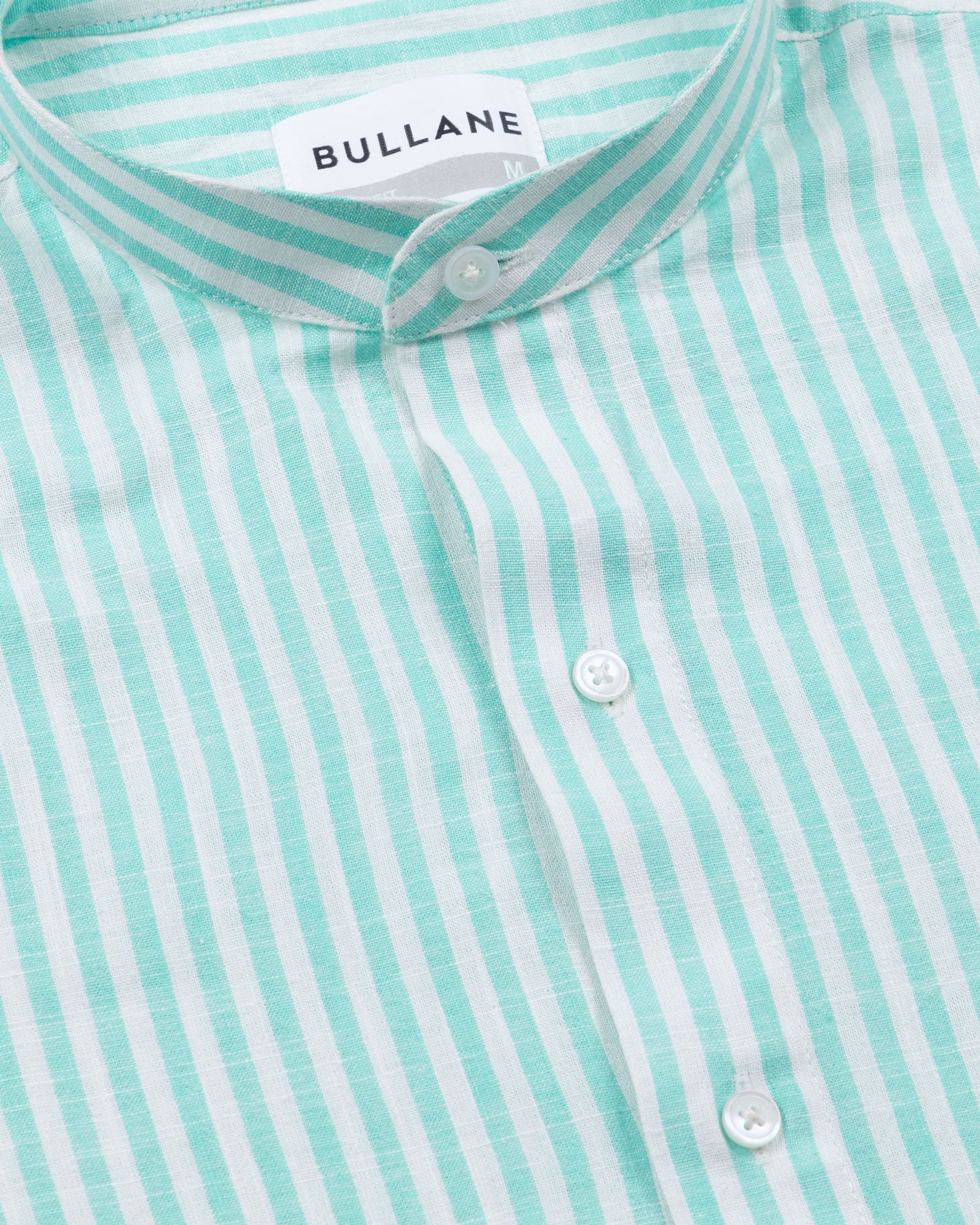 Brisk Green Linen Stripe Mandarin Shirt - Bullane