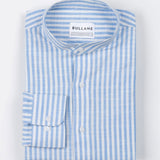 Brisk Blue Linen Stripe Mandarin Shirt - Bullane