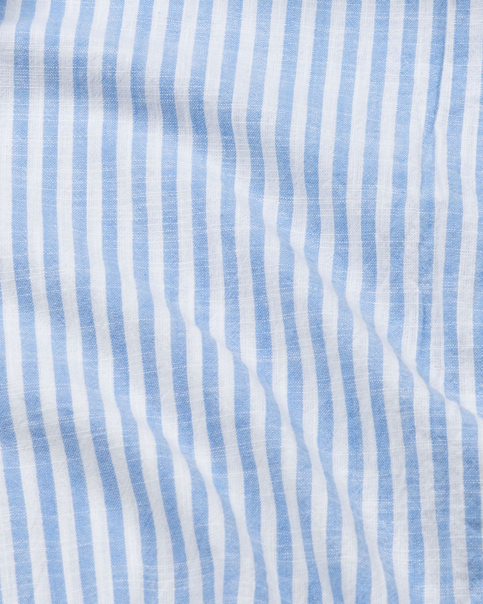 Brisk Blue Linen Stripe Mandarin Shirt - Bullane