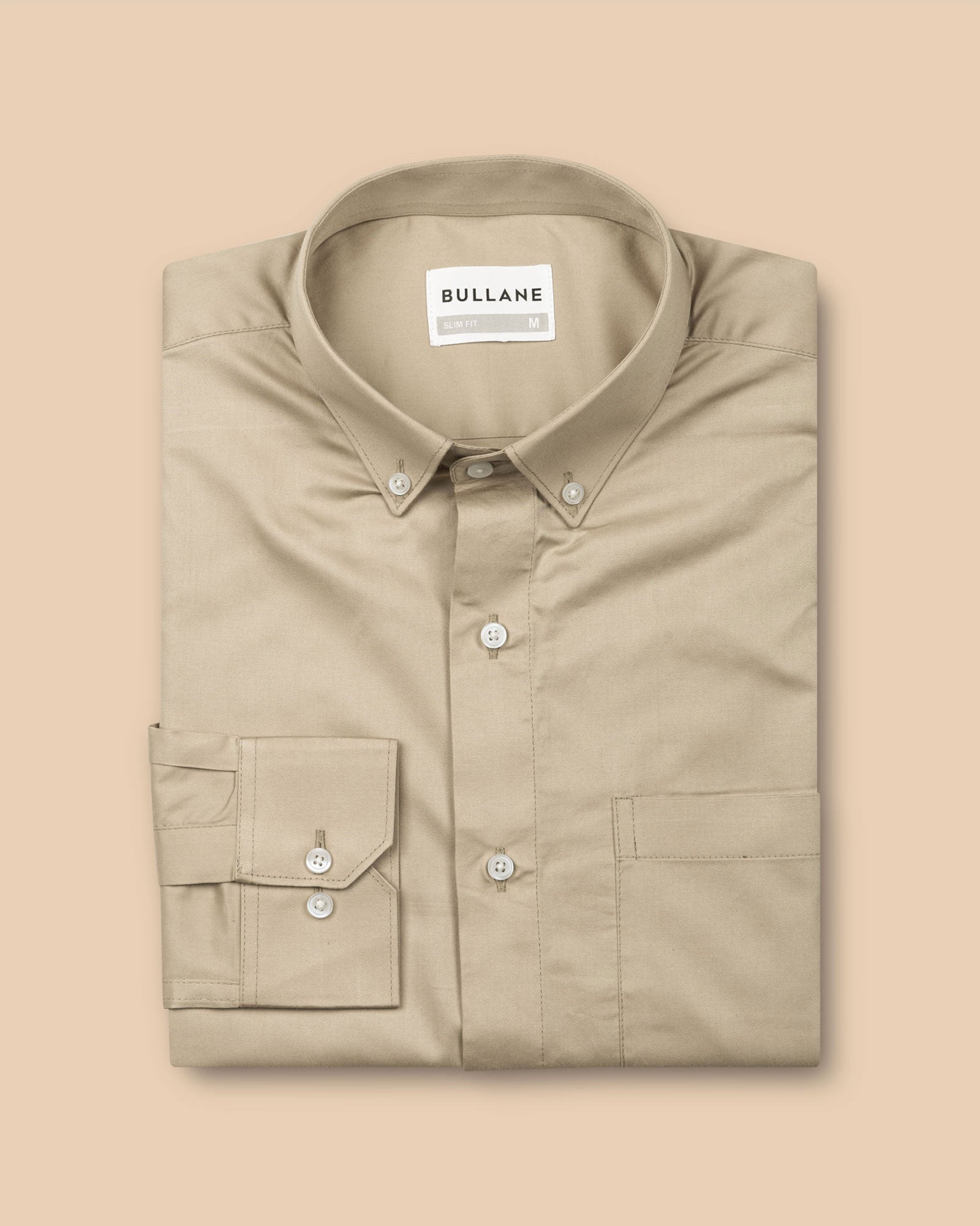 Zawro Beige Cotton Plain Button Down Shirt - Bullane