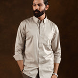 Zawro Beige Cotton Plain Button Down Shirt