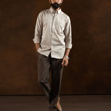 Zawro Beige Cotton Plain Button Down Shirt