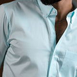Zawro Sky Blue Cotton Plain Button Down Shirt