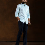 Zawro Sky Blue Cotton Plain Button Down Shirt