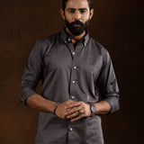 Zawro Charcoal Grey Cotton Plain Button Down Shirt
