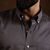 Zawro Charcoal Grey Cotton Plain Button Down Shirt