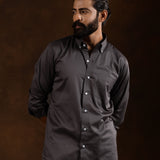 Zawro Charcoal Grey Cotton Plain Button Down Shirt