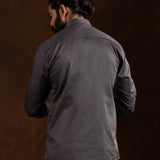 Zawro Charcoal Grey Cotton Plain Button Down Shirt