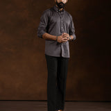 Zawro Charcoal Grey Cotton Plain Button Down Shirt