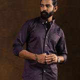 Zawro Purple Cotton Plain Button Down Shirt