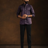Zawro Purple Cotton Plain Button Down Shirt