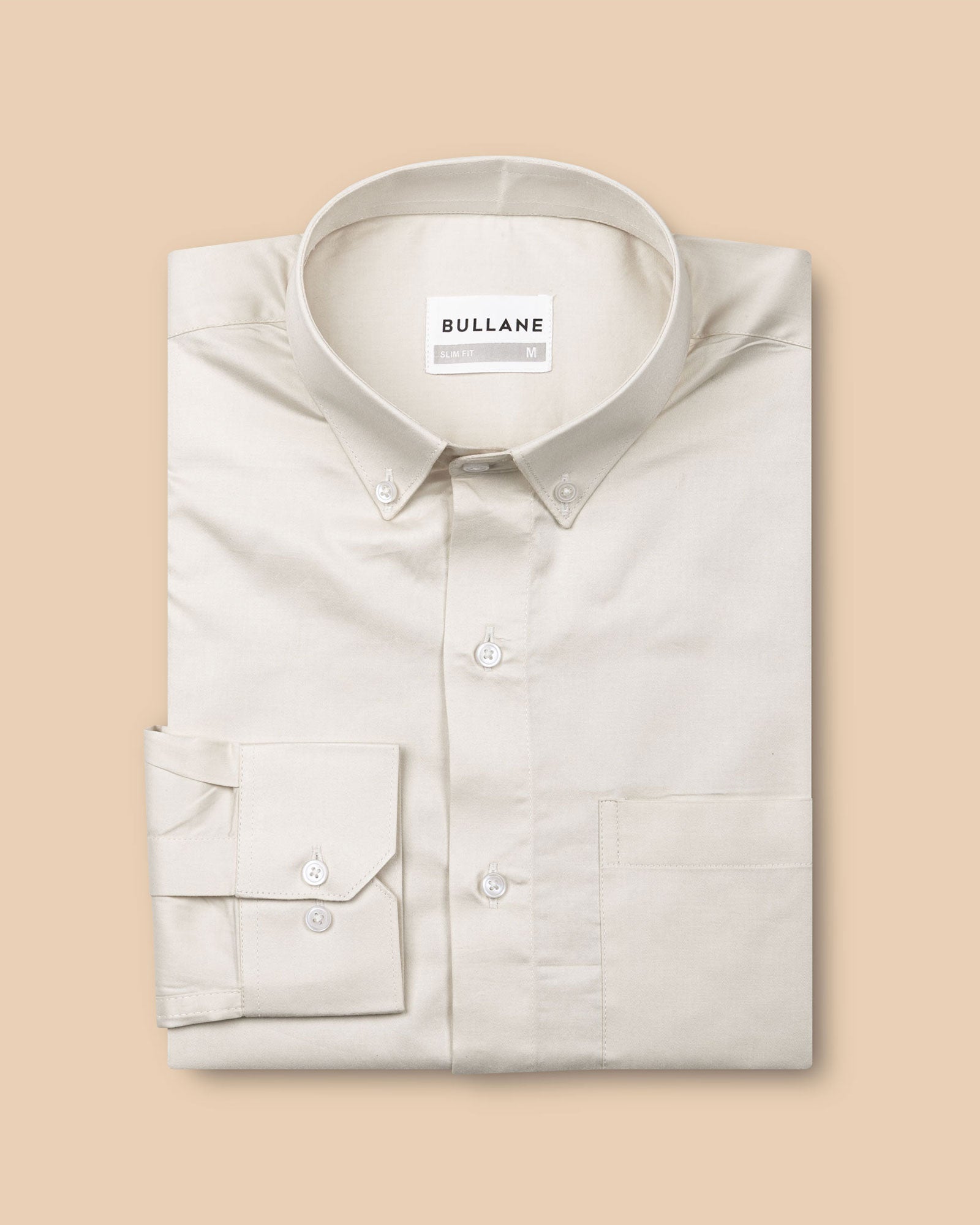 Zawro Cream Cotton Plain Button Down Shirt - Bullane