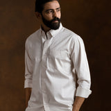 Zawro Cream Cotton Plain Button Down Shirt