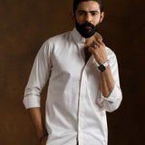 Zawro Cream Cotton Plain Button Down Shirt