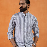 Axelts Black Linen Stripe Mandarin Shirt