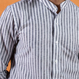 Axelts Black Linen Stripe Mandarin Shirt