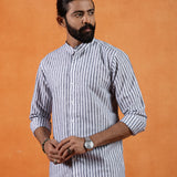 Axelts Black Linen Stripe Mandarin Shirt