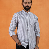 Axelts Black Linen Stripe Mandarin Shirt