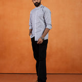 Axelts Black Linen Stripe Mandarin Shirt
