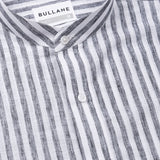 Axelts Black Linen Stripe Mandarin Shirt - Bullane