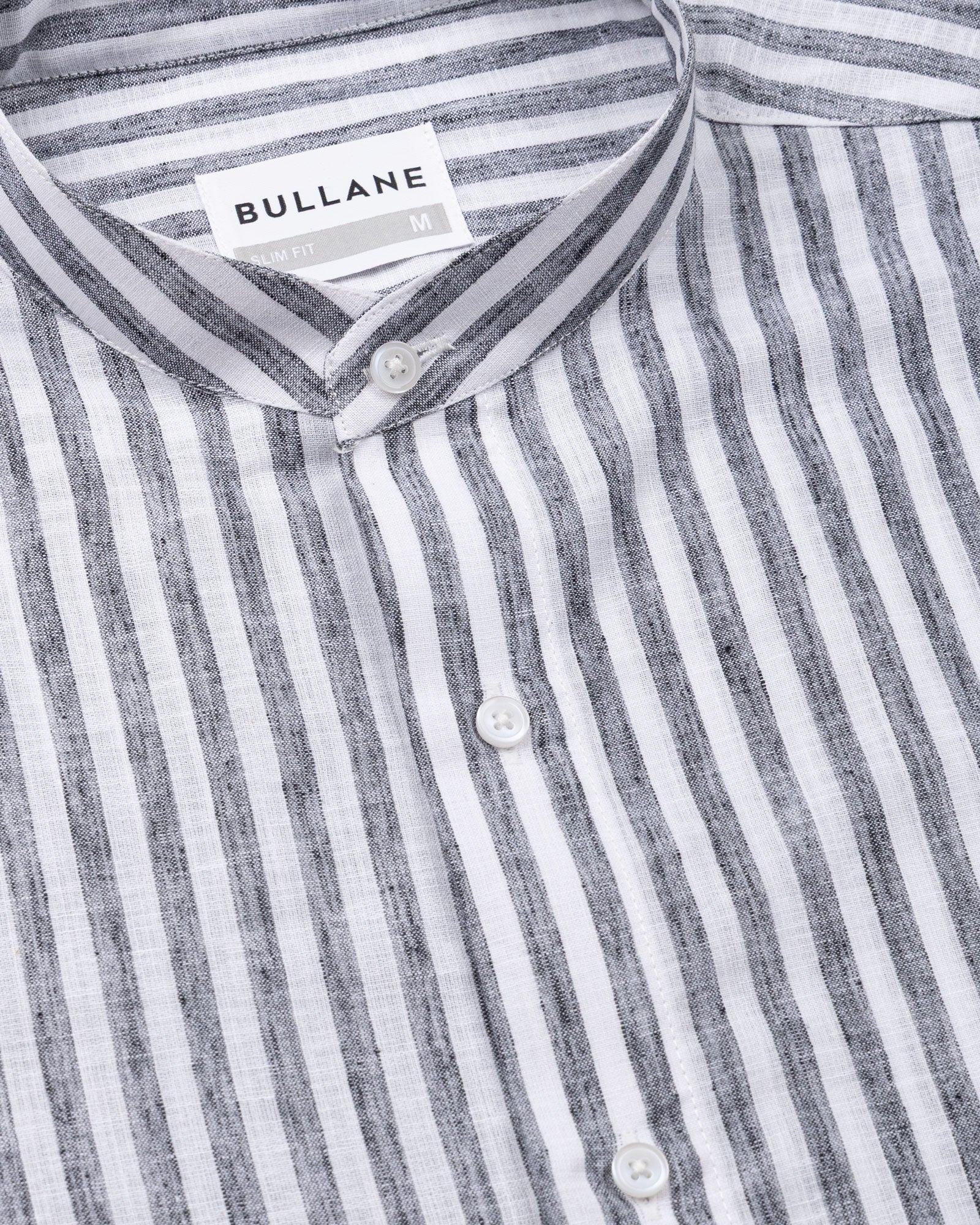 Axelts Black Linen Stripe Mandarin Shirt - Bullane