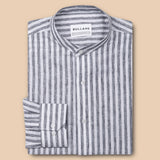 Axelts Black Linen Stripe Mandarin Shirt