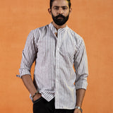 Axelts Brown Linen Stripe Mandarin Shirt
