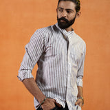 Axelts Brown Linen Stripe Mandarin Shirt
