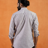 Axelts Brown Linen Stripe Mandarin Shirt
