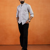 Axelts Brown Linen Stripe Mandarin Shirt