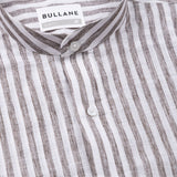 Axelts Brown Linen Stripe Mandarin Shirt - Bullane