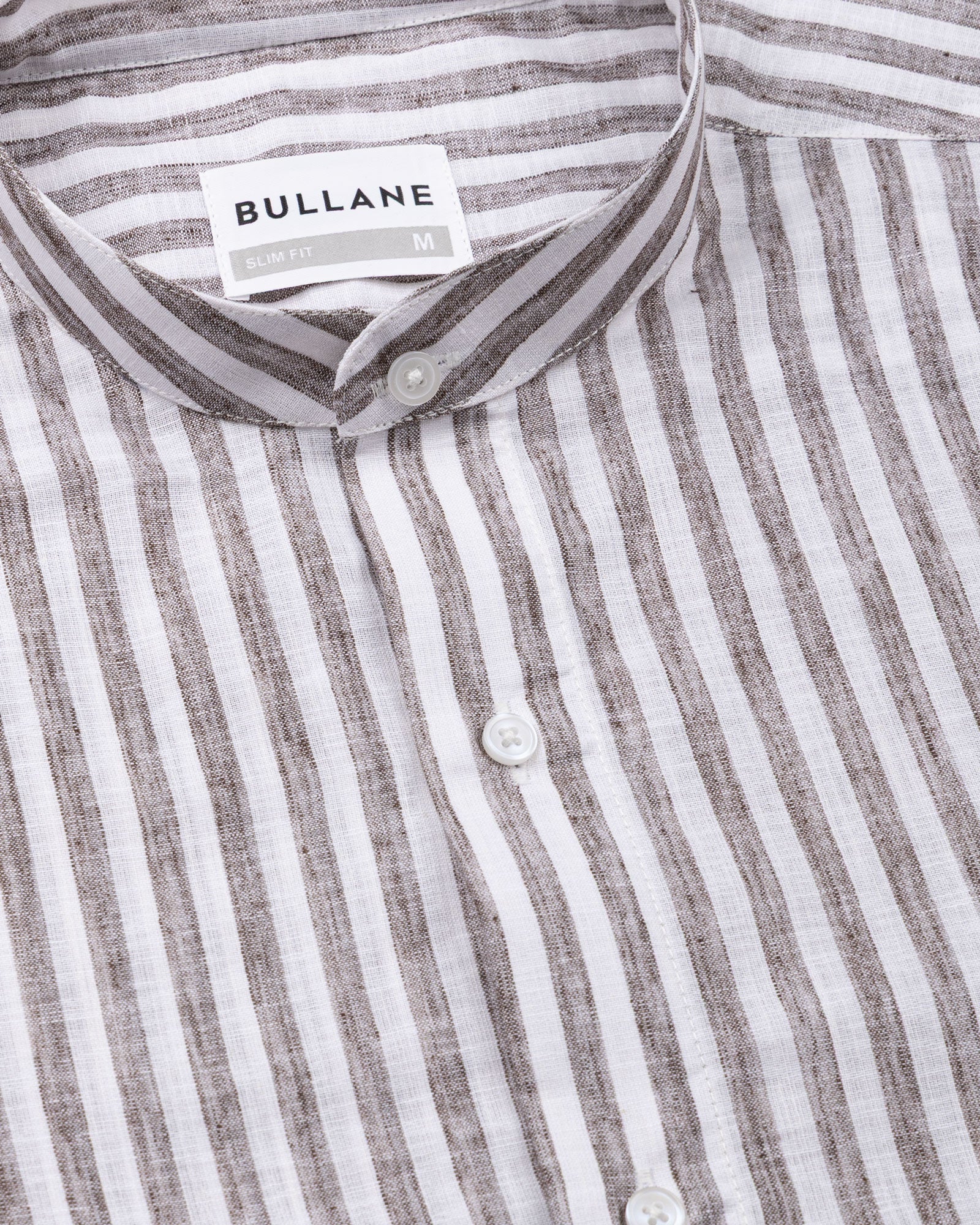 Axelts Brown Linen Stripe Mandarin Shirt - Bullane