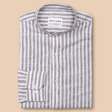 Axelts Brown Linen Stripe Mandarin Shirt