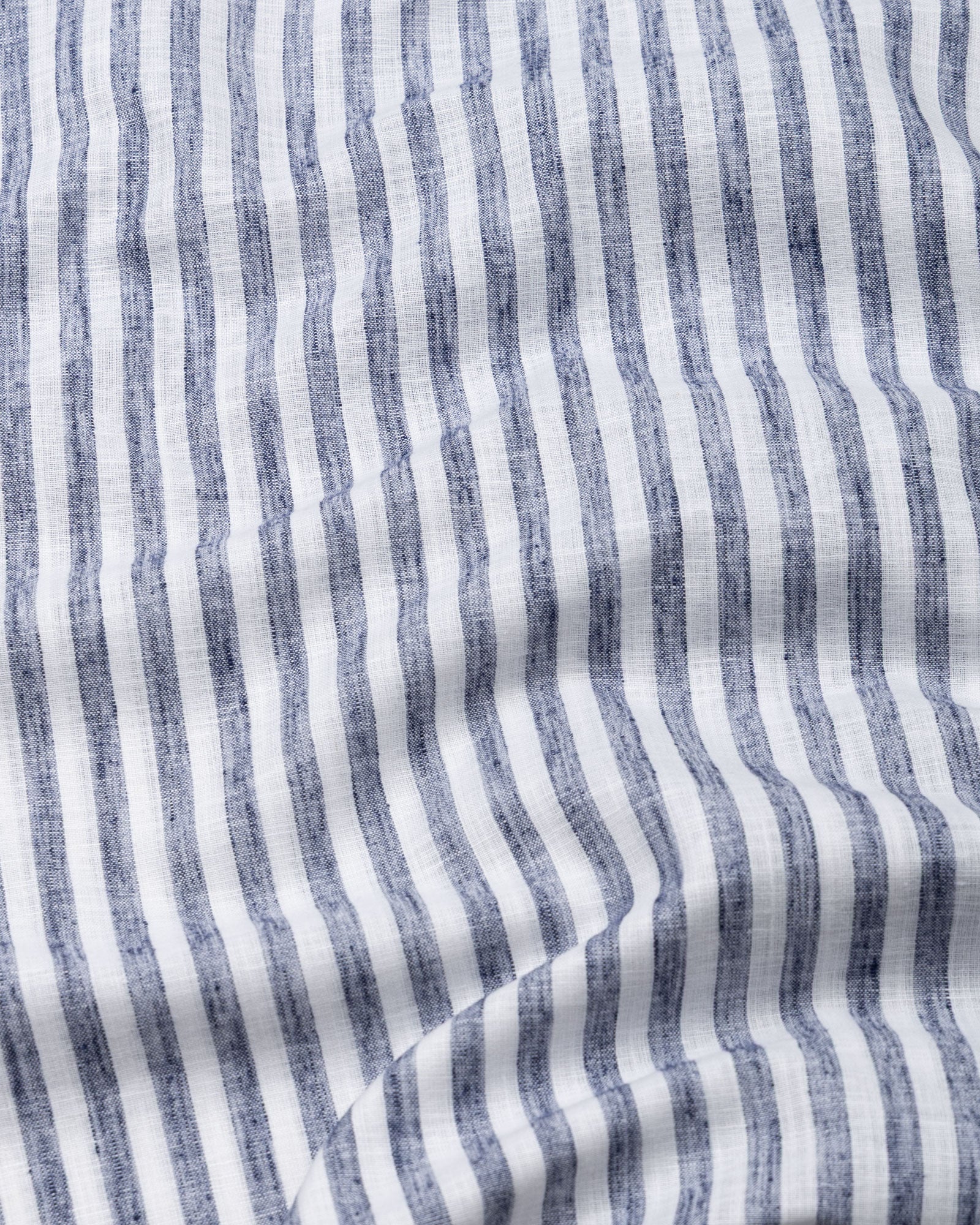 Axelts Navy Blue Linen Stripe Mandarin Shirt - Bullane