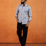 Axelts Navy Blue Linen Stripe Mandarin Shirt