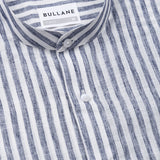 Axelts Navy Blue Linen Stripe Mandarin Shirt