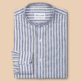 Axelts Navy Blue Linen Stripe Mandarin Shirt