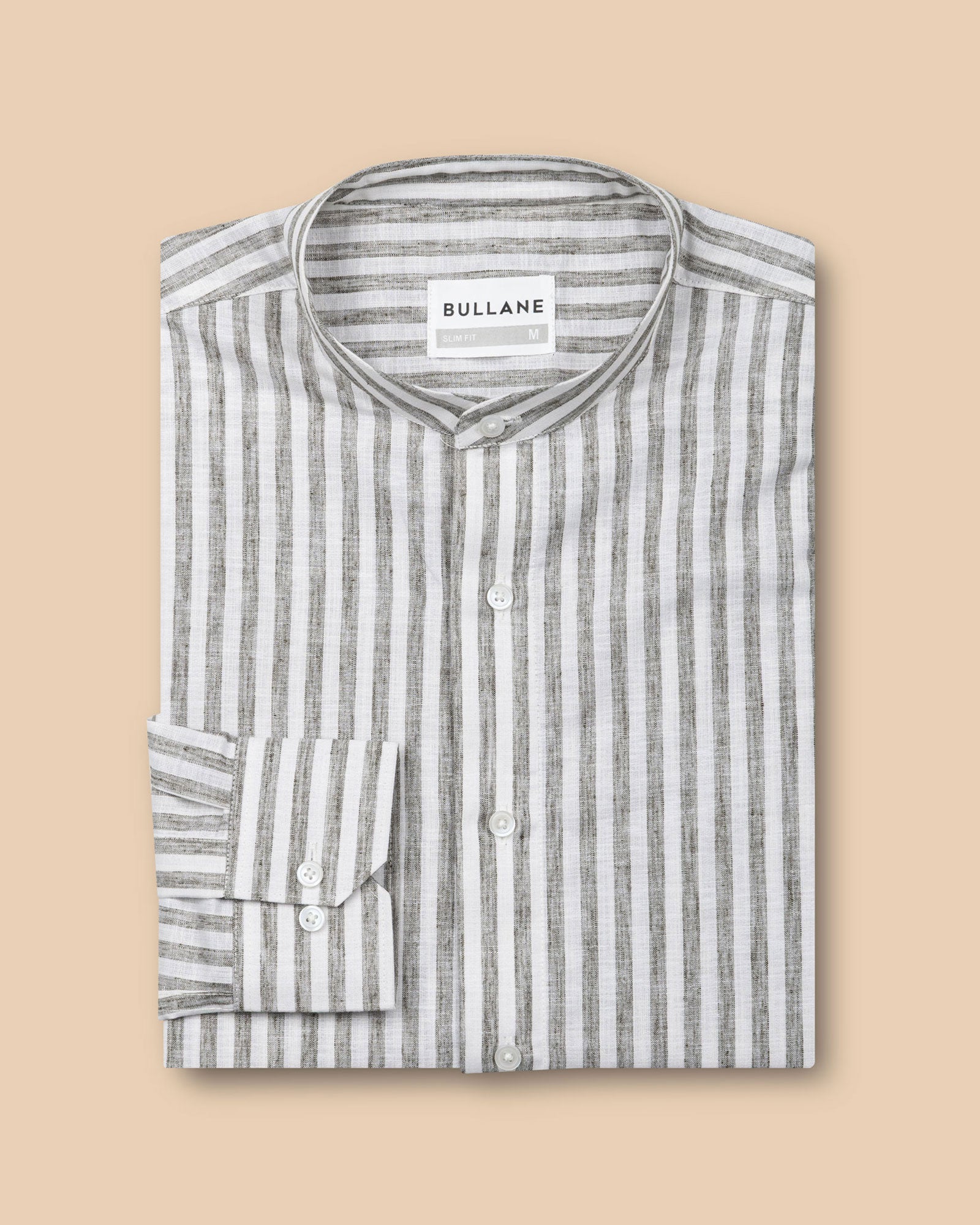 Axelts Green Linen Stripe Mandarin Shirt - Bullane
