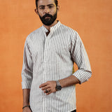 Axelts Green Linen Stripe Mandarin Shirt