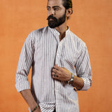 Axelts Green Linen Stripe Mandarin Shirt
