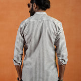 Axelts Green Linen Stripe Mandarin Shirt