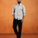 Axelts Green Linen Stripe Mandarin Shirt