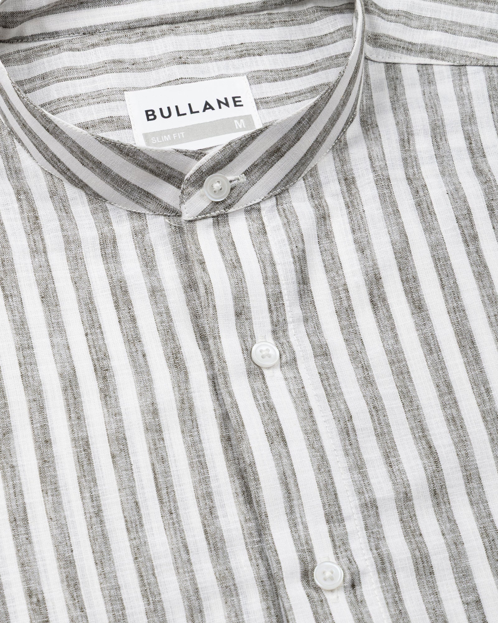 Axelts Green Linen Stripe Mandarin Shirt - Bullane
