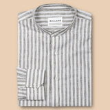 Axelts Green Linen Stripe Mandarin Shirt